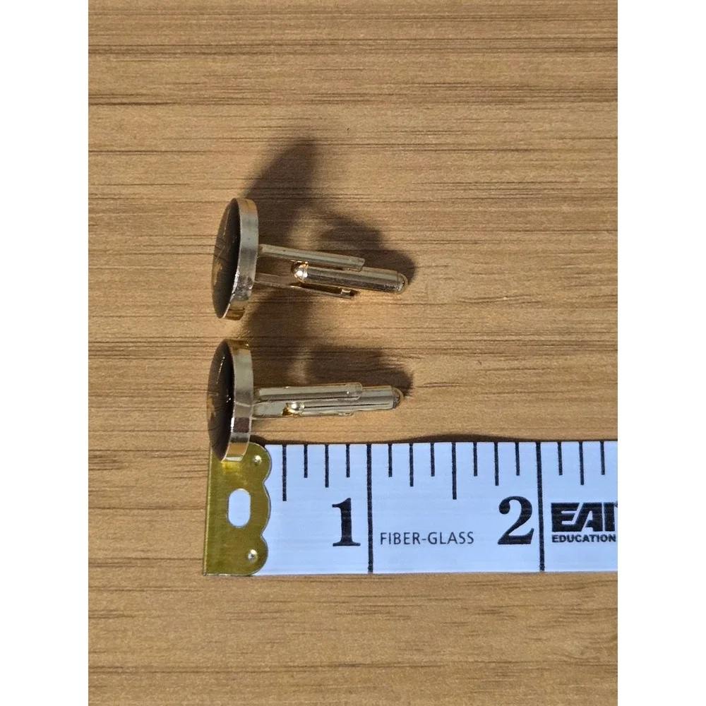 Vintage Johnnie Walker Striding Man Cufflinks Black Gold Tone Enamel Round Logo